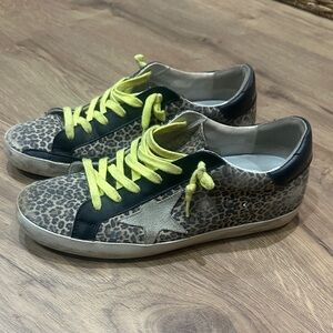 Golden Goose Leopard Sneakers with Neon Laces